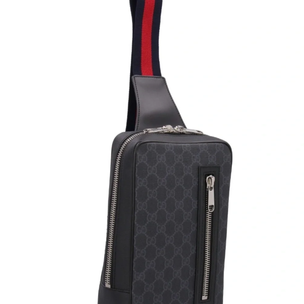 Gucci Black Monogram Crossbody Bag with Red and Blue Strap - Picture 3 of 13